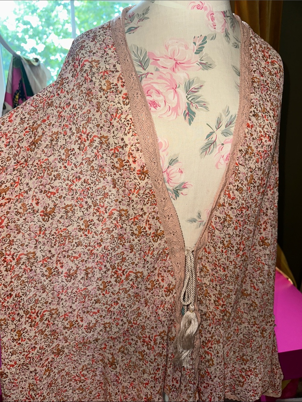 Free People Pink Floral Tie-Front Kimono - Picture 3 of 8